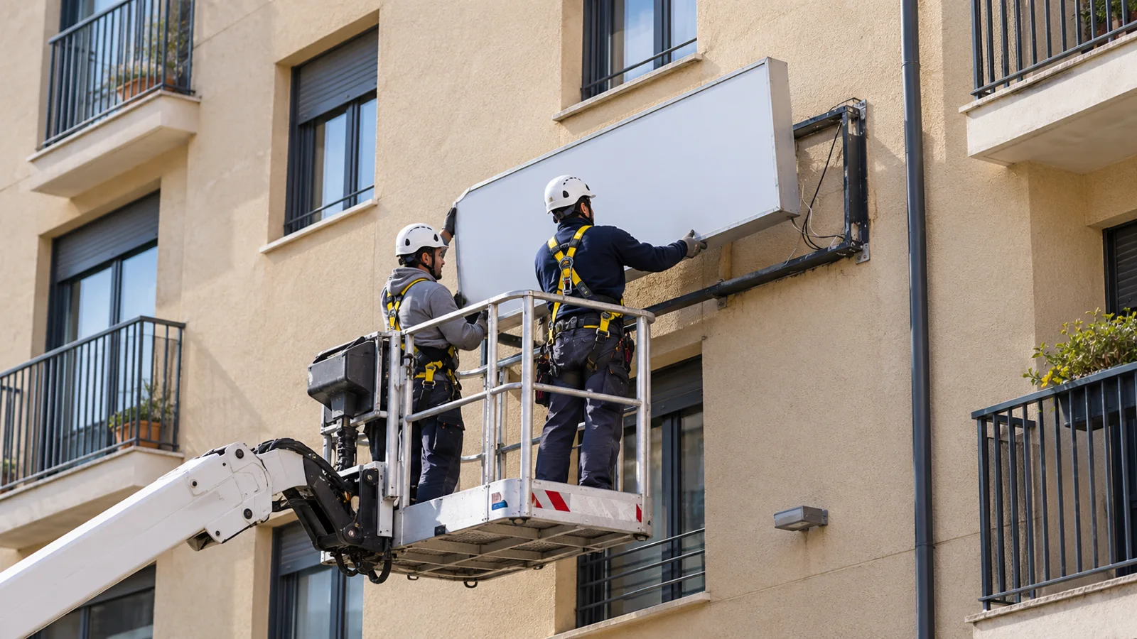 Instalación y retirada de rótulos y lonas en altura · imagen de contenido